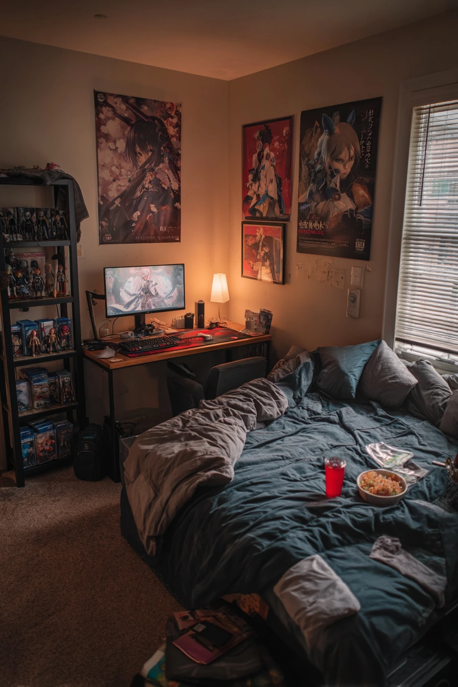 Gamer Anime Bedroom with Warm Glow