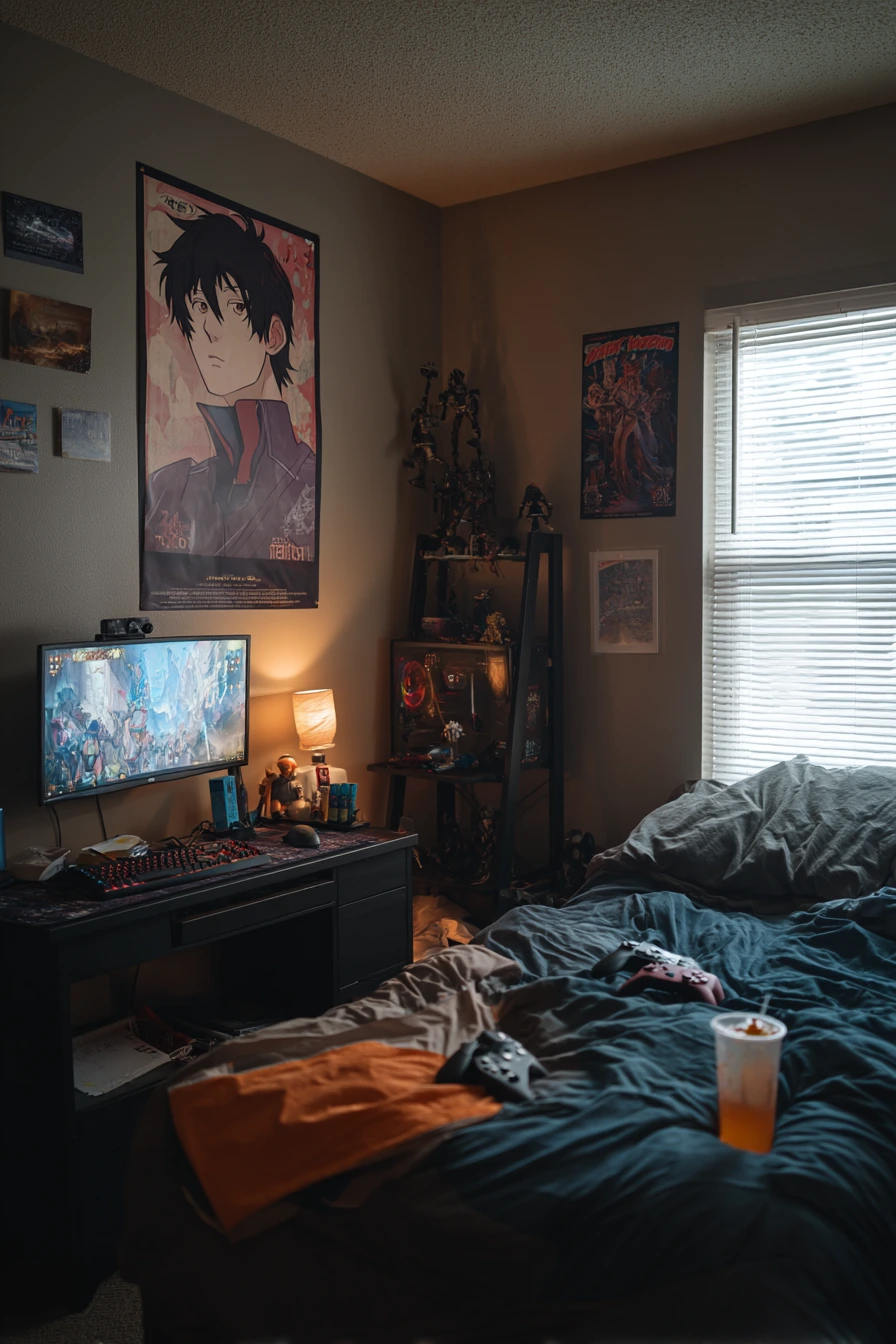 Gamer Anime Bedroom with Warm Glow