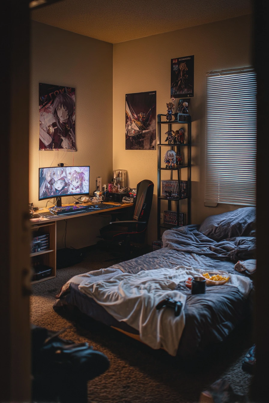 Gamer Anime Bedroom with Warm Glow