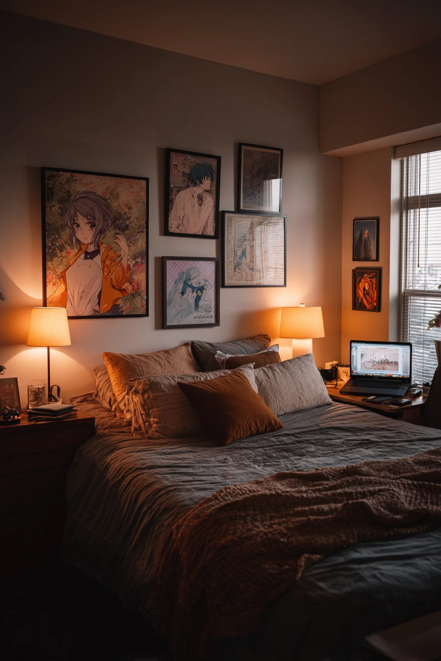 Compact Anime Bedroom for a Creative Couple