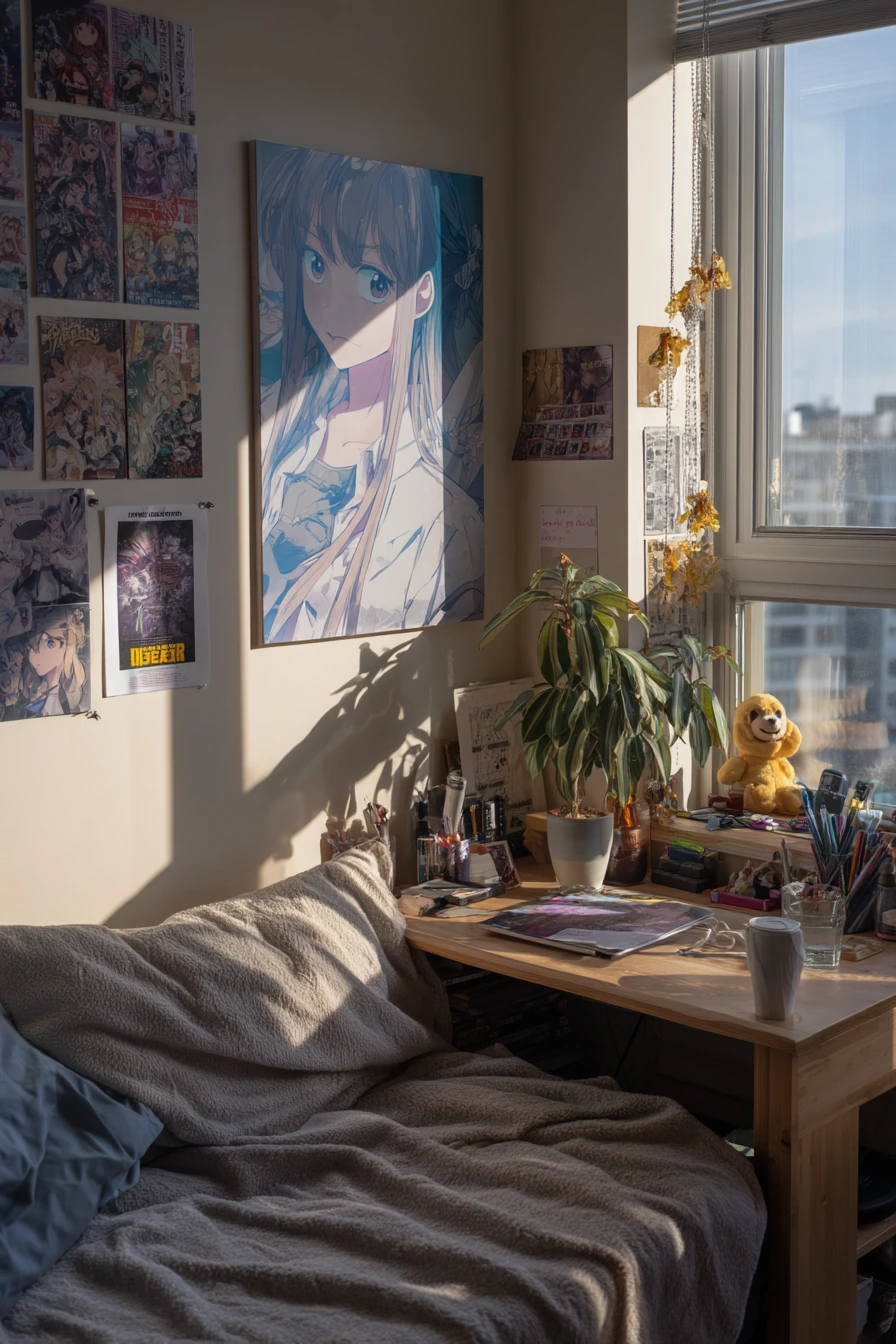 Sunlit Teen Anime Study Nook