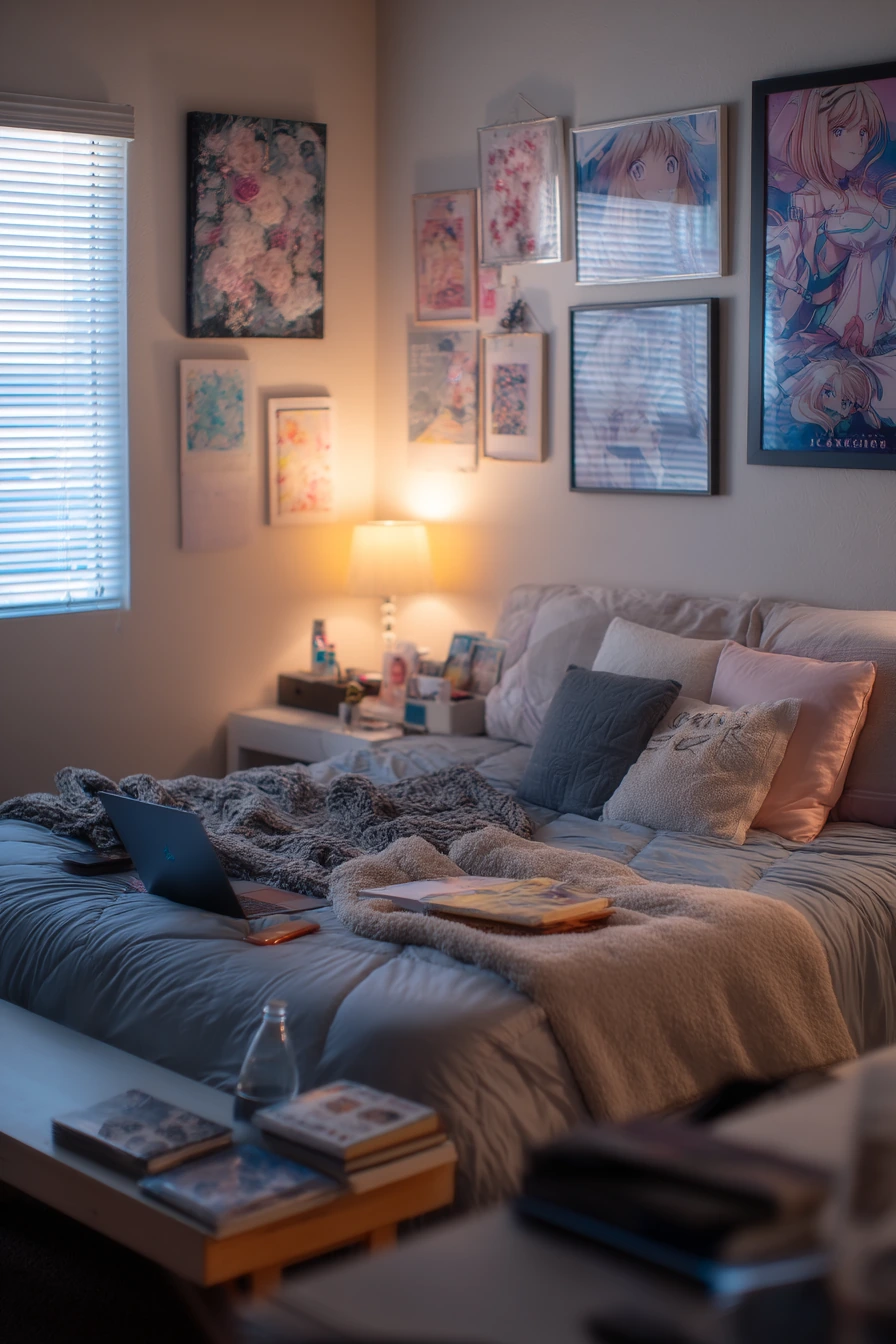 Compact Anime Bedroom for a Creative Couple