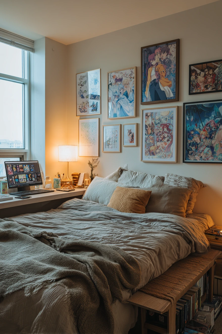 Compact Anime Bedroom for a Creative Couple