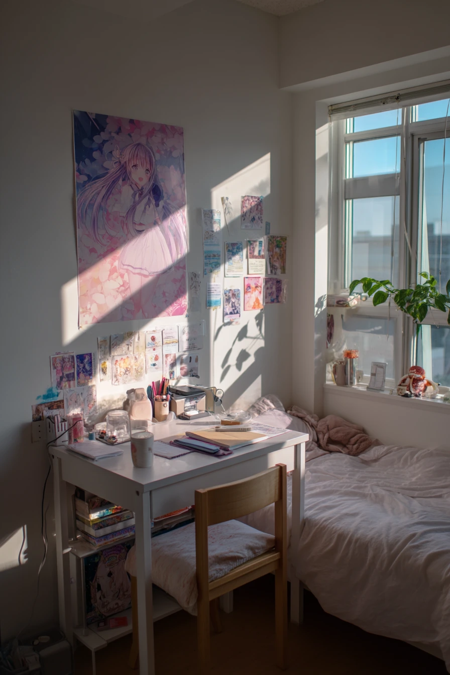 Sunlit Teen Anime Study Nook