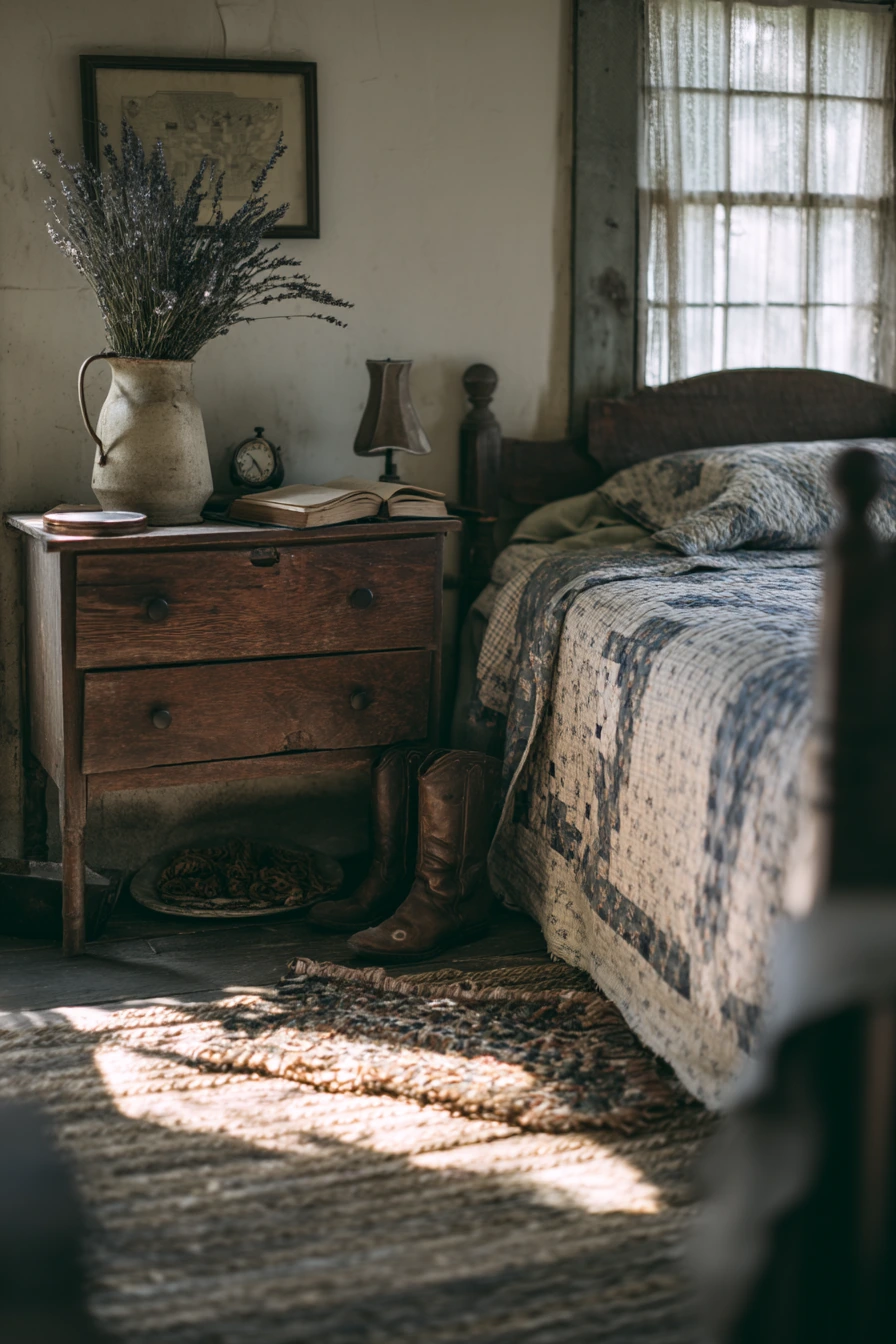 Rustic Antique Bedroom in an Old Farmhouse