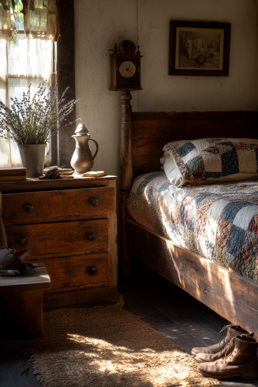 Rustic Antique Bedroom in an Old Farmhouse