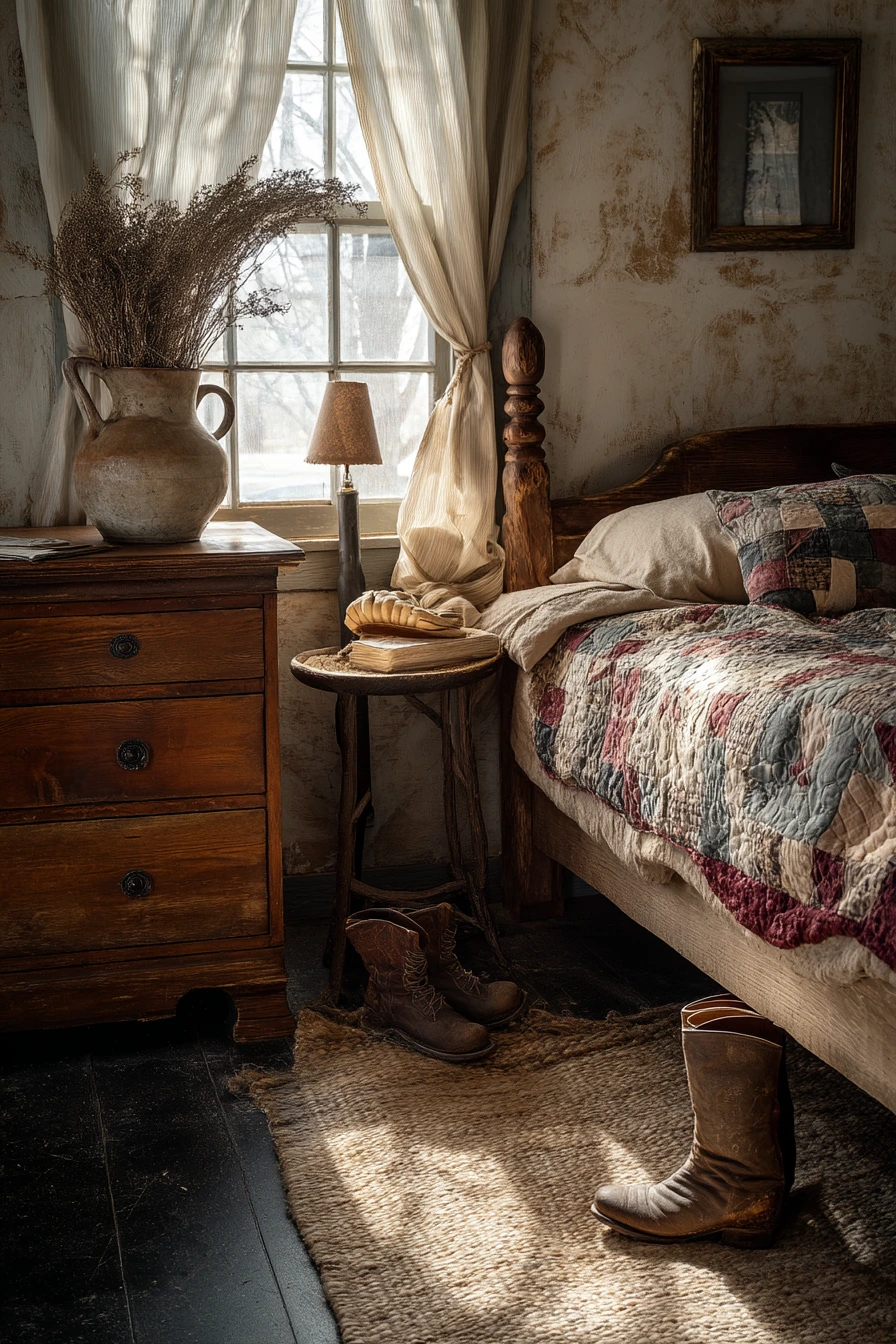 Rustic Antique Bedroom in an Old Farmhouse