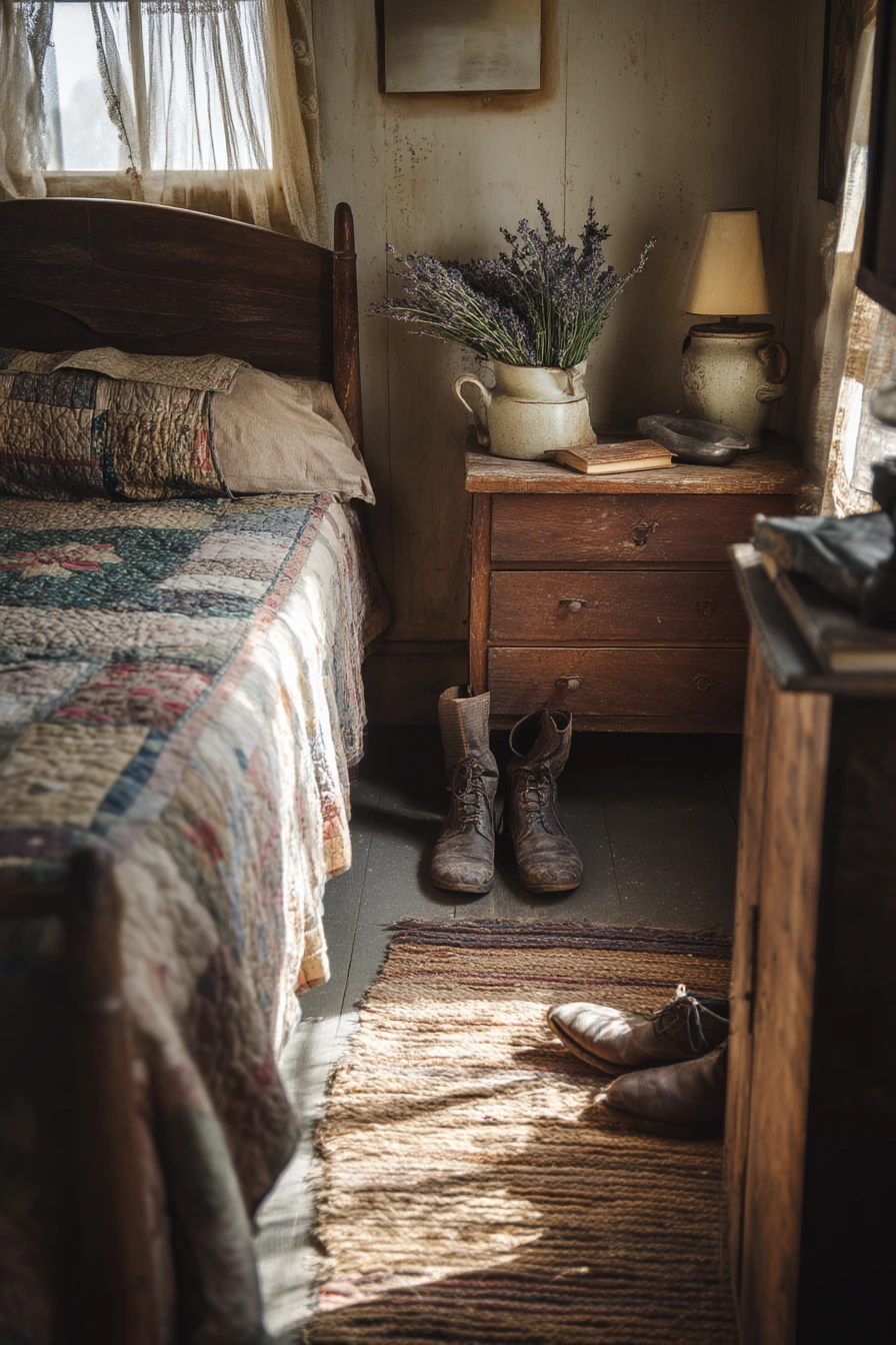 Rustic Antique Bedroom in an Old Farmhouse