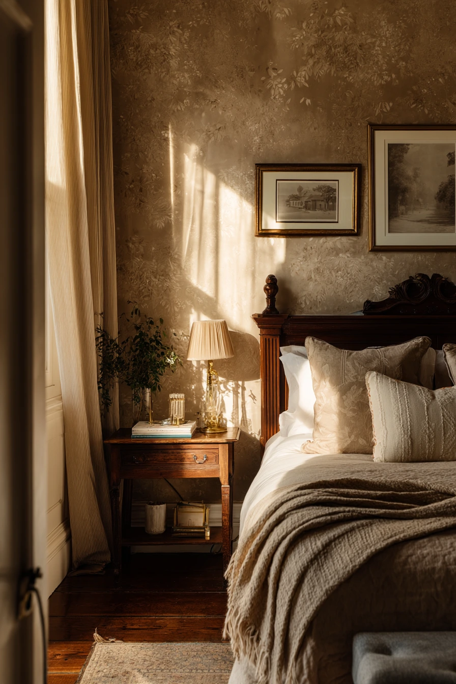 Softly Layered Antique Bedroom