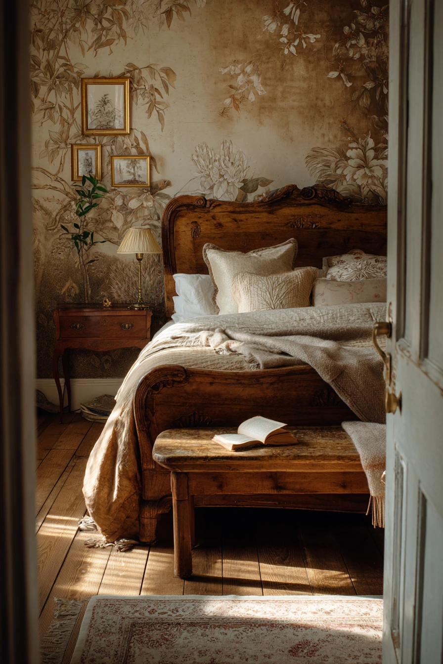 Softly Layered Antique Bedroom