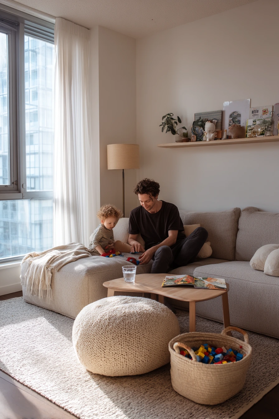 Tiny family lounge with toy basket charm