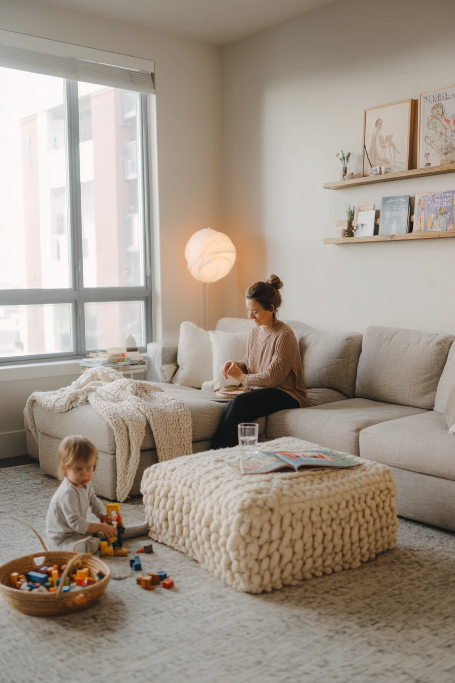 Tiny family lounge with toy basket charm