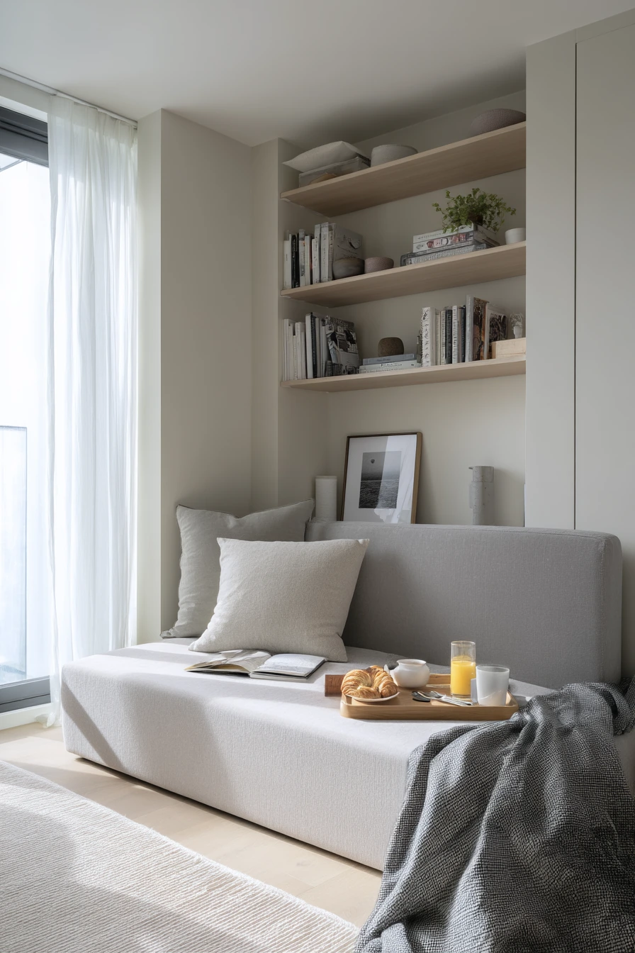 Bright minimalist room with hidden function
