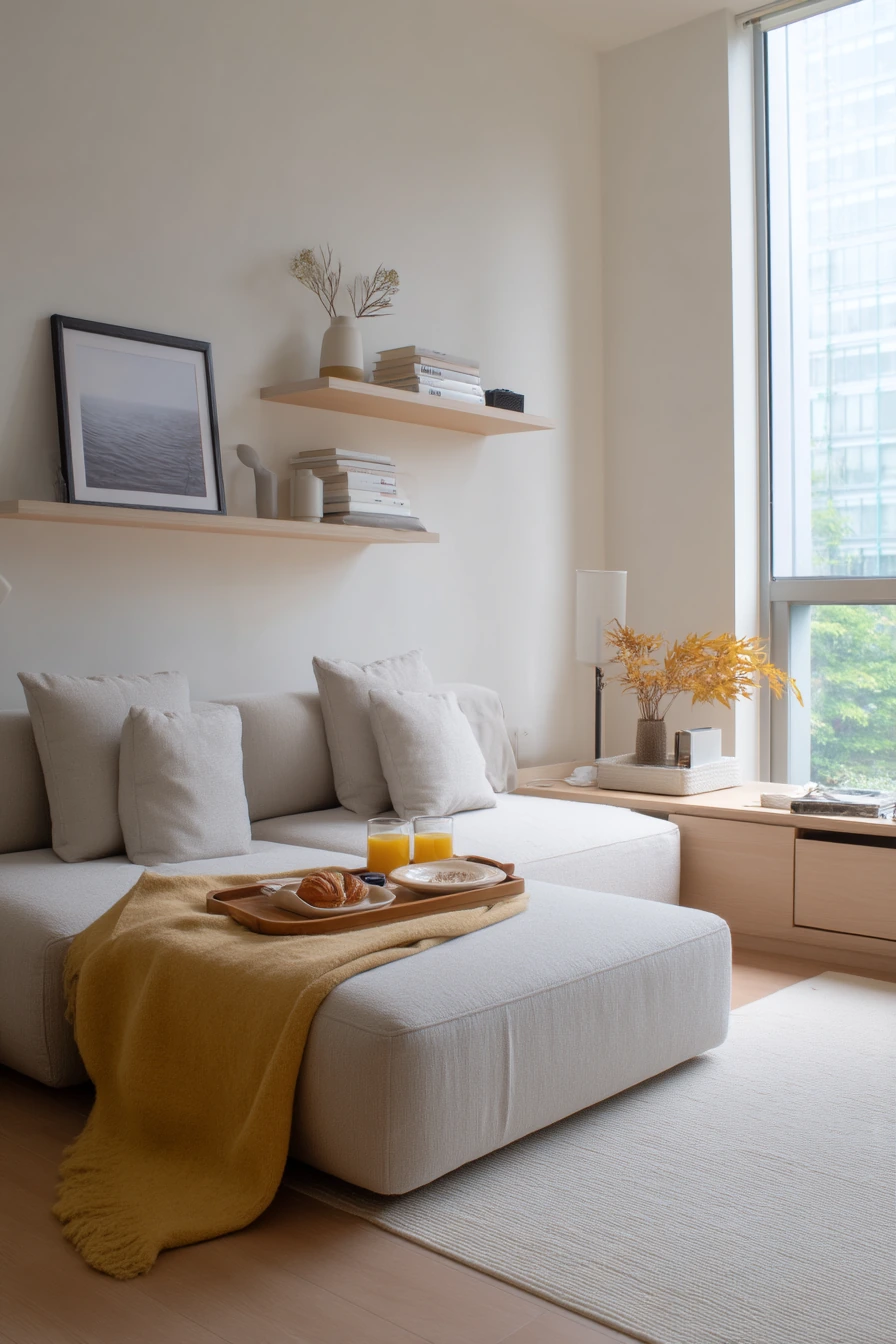 Bright minimalist room with hidden function