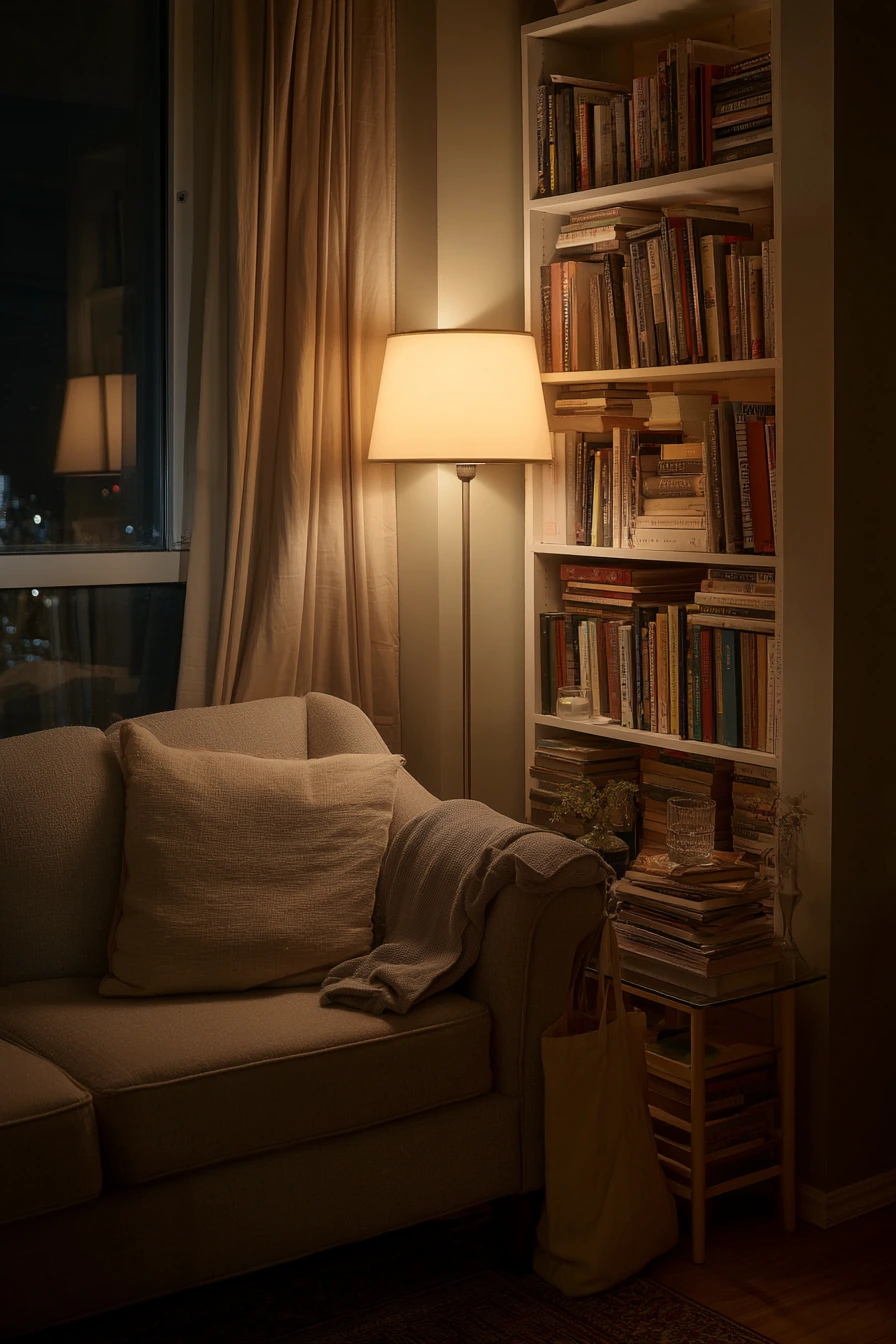 Book lover’s small living room escape