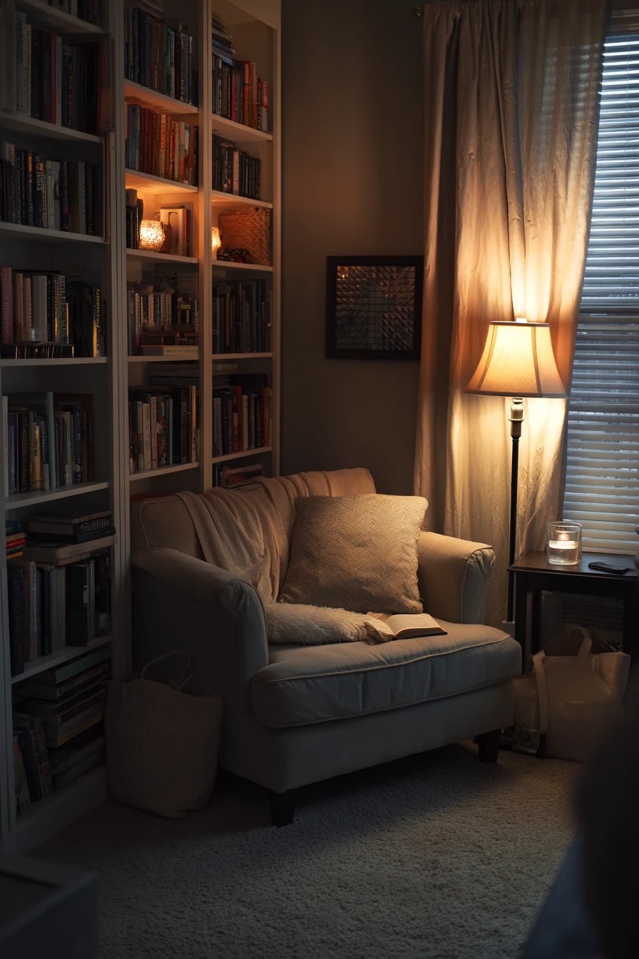 Book lover’s small living room escape