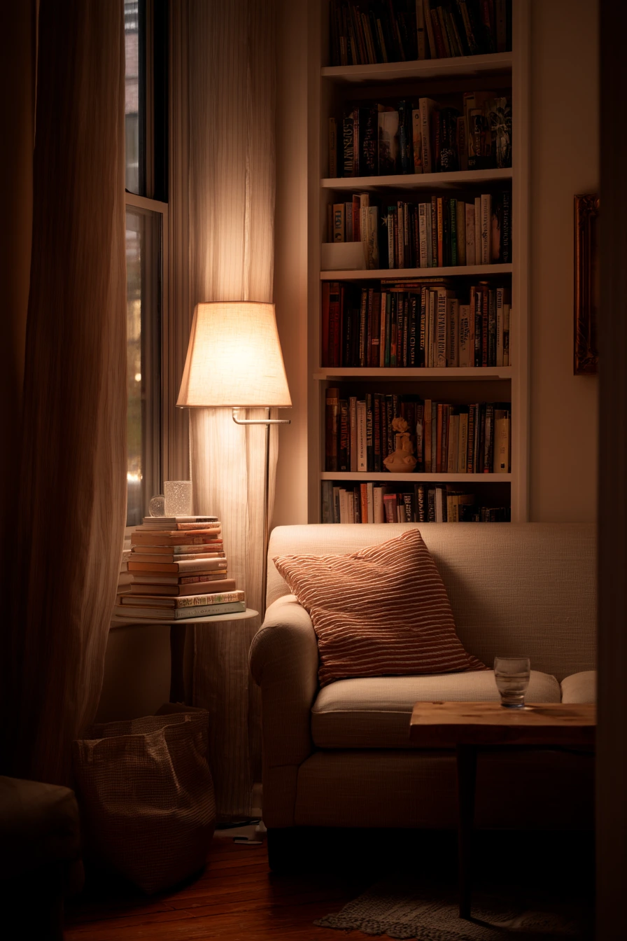 Book lover’s small living room escape