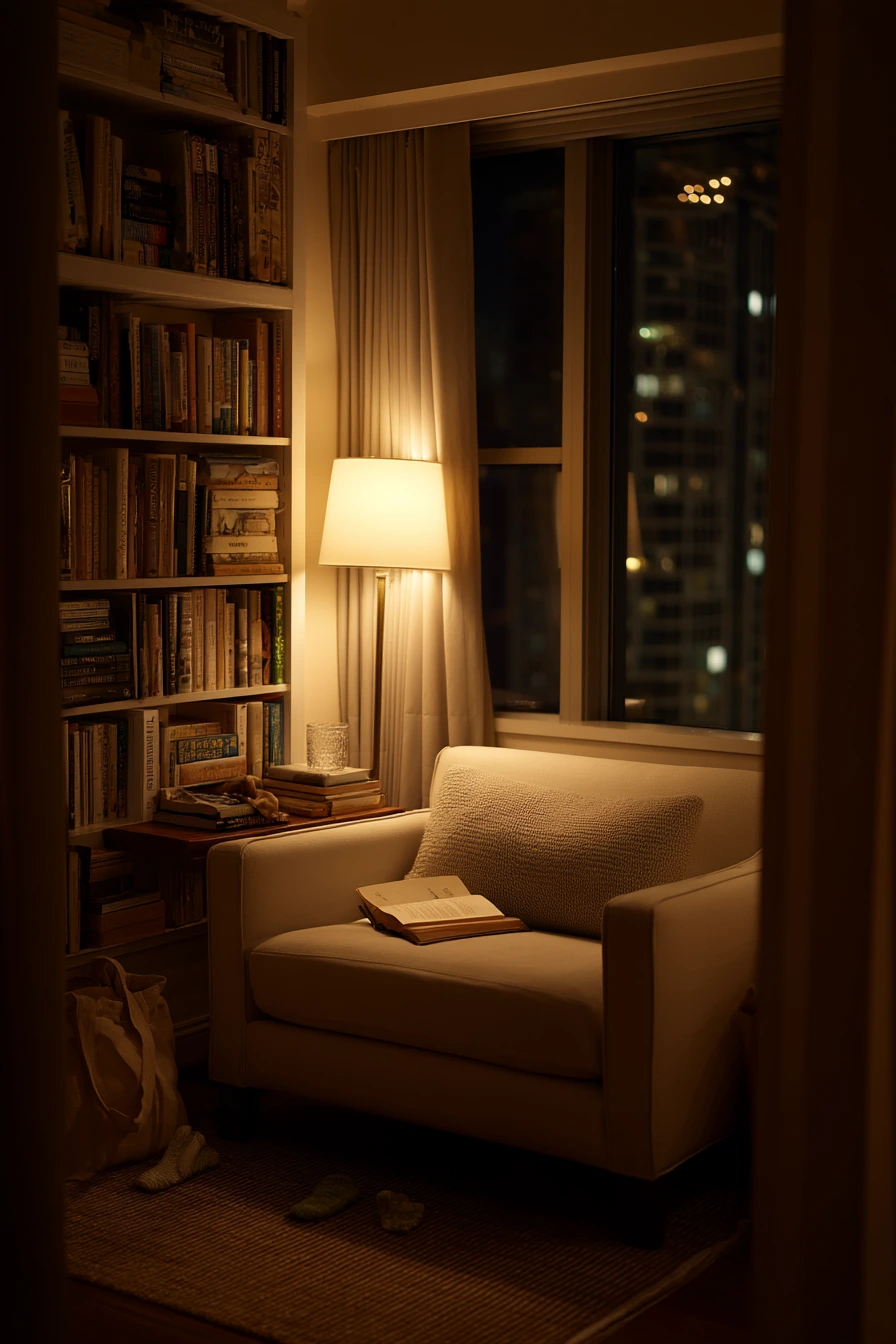 Book lover’s small living room escape