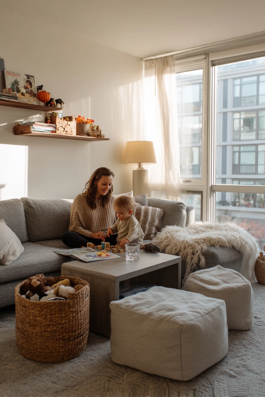 Tiny family lounge with toy basket charm