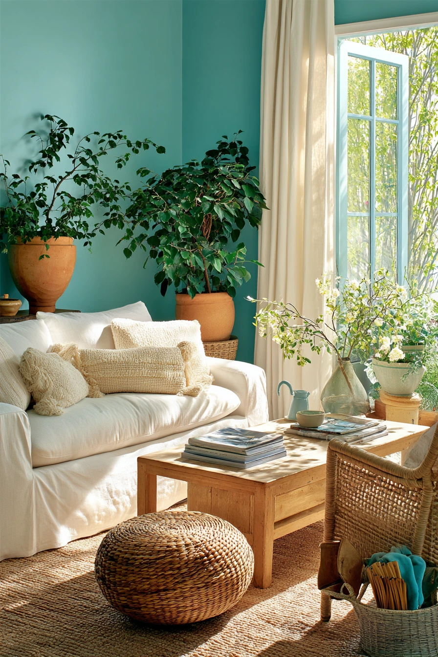 Aqua Living Room with Indoor Plants