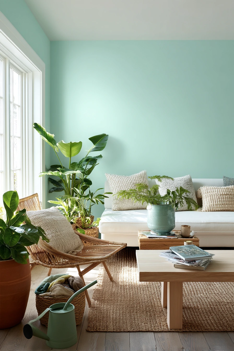 Aqua Living Room with Indoor Plants