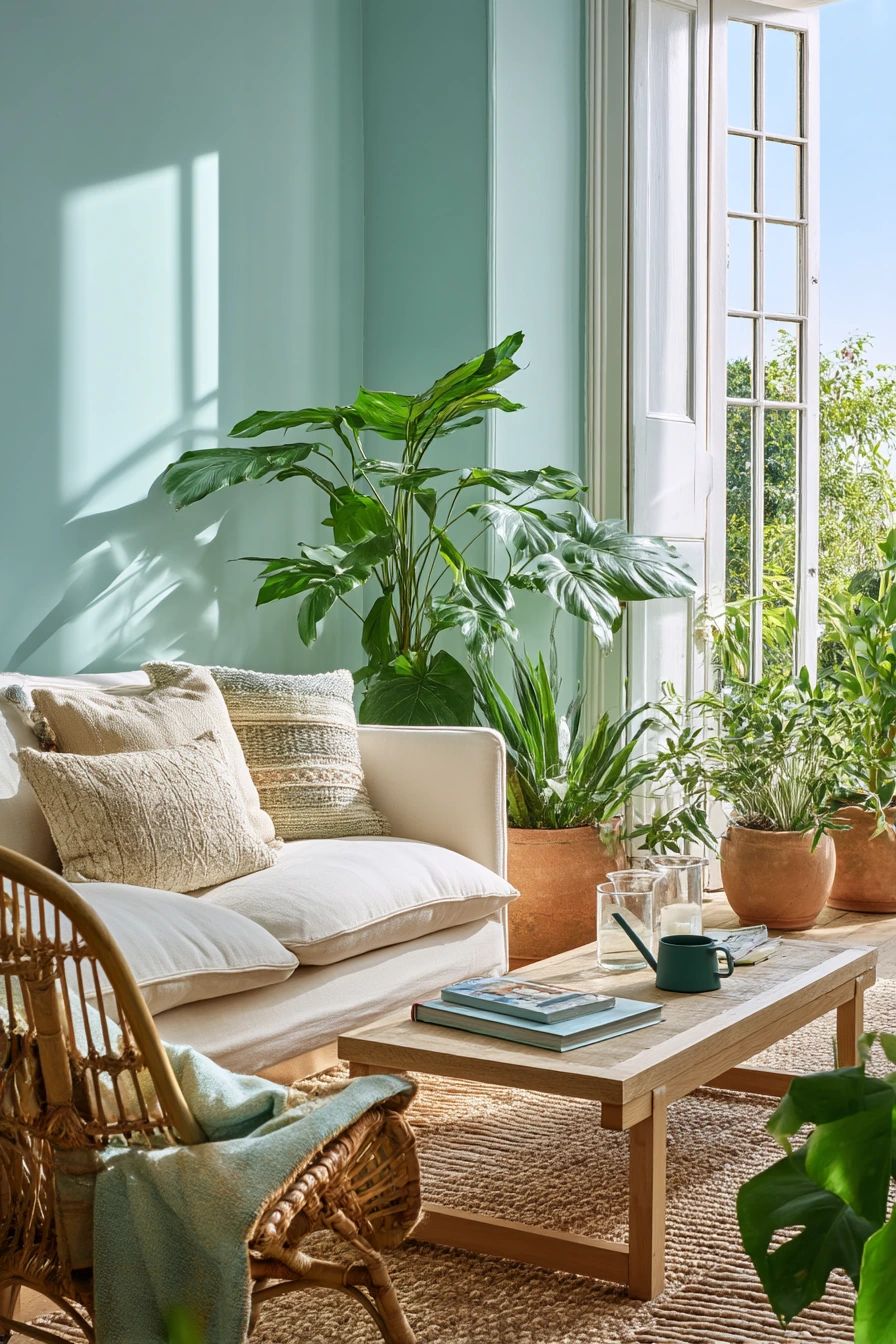 Aqua Living Room with Indoor Plants