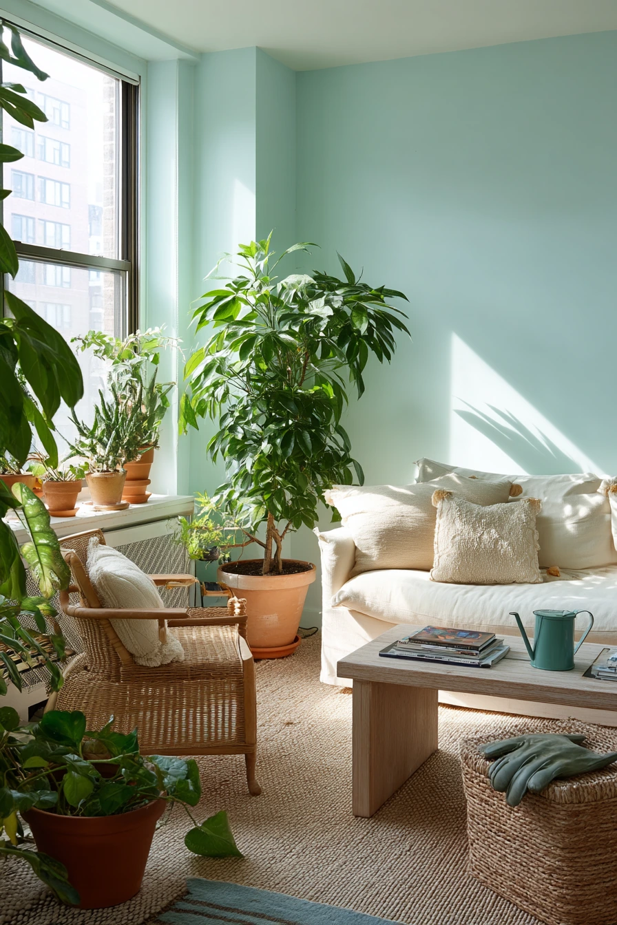 Aqua Living Room with Indoor Plants