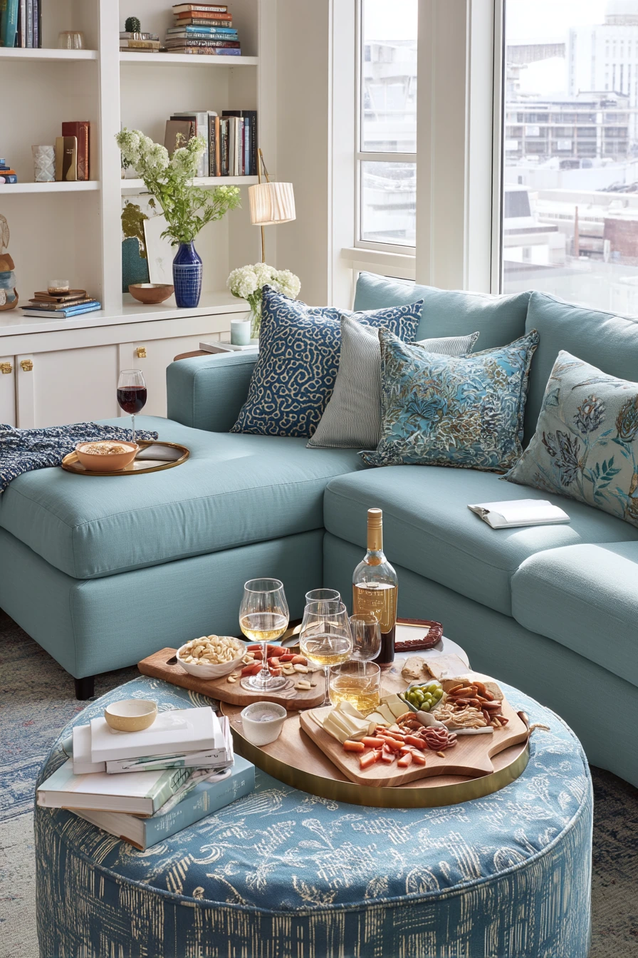 Aqua Living Room for Entertaining