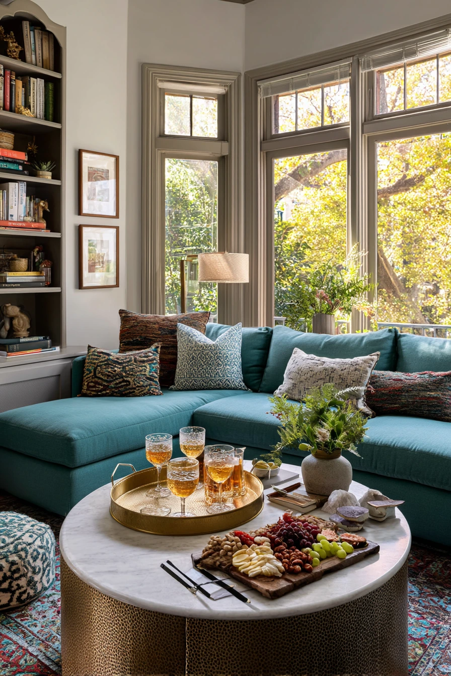 Aqua Living Room for Entertaining