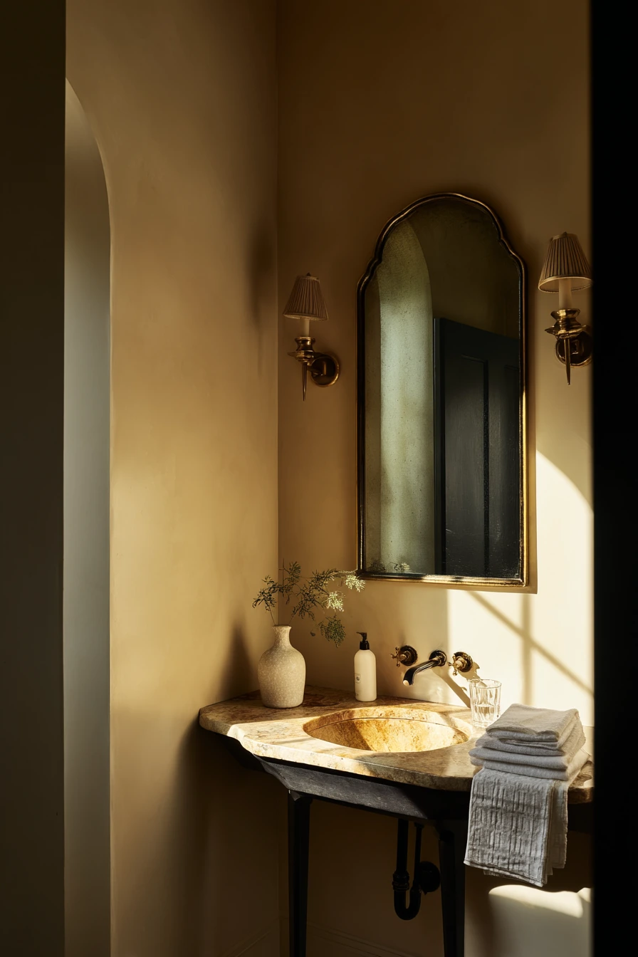 Vintage Arch Over a Powder Room Console