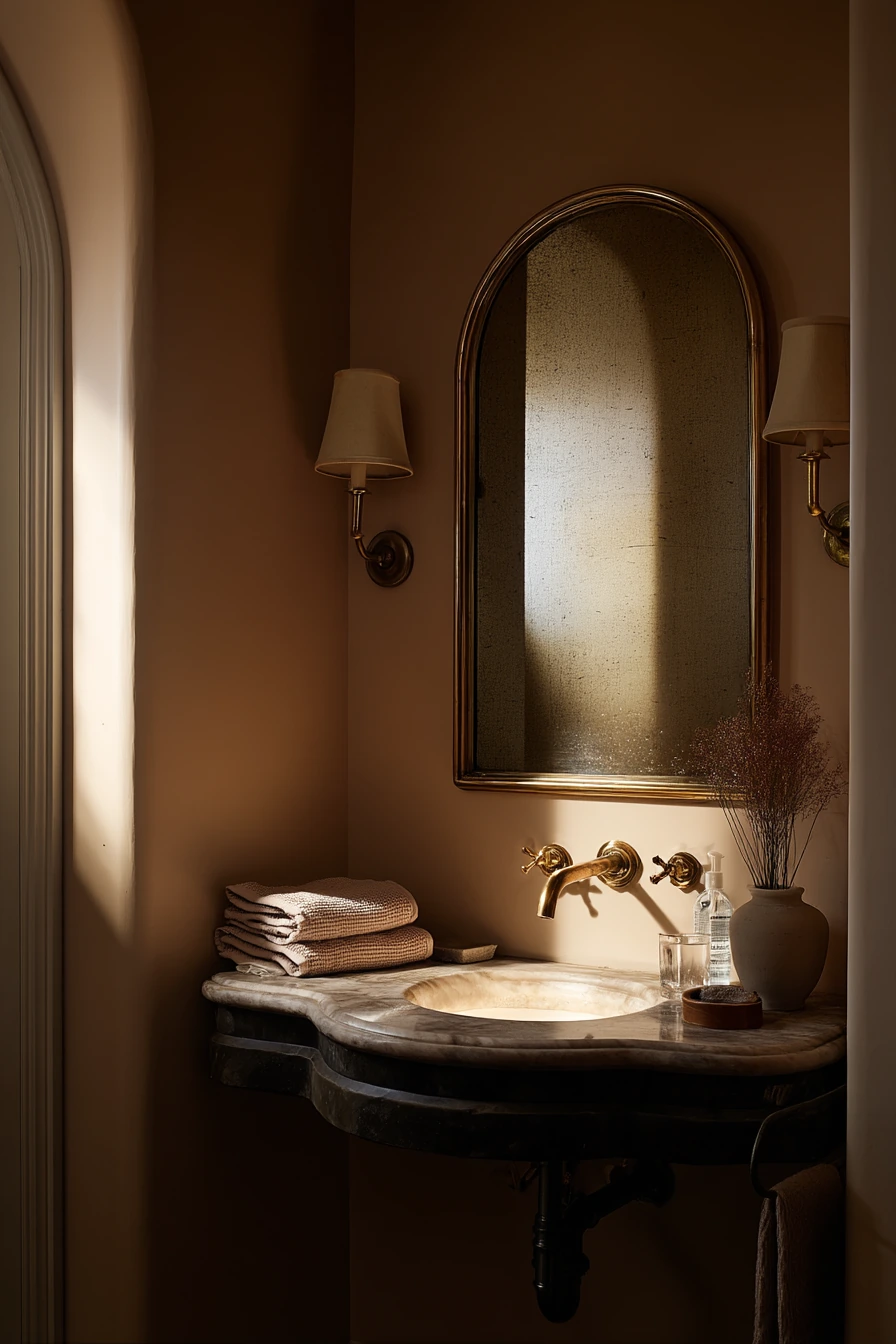 Vintage Arch Over a Powder Room Console