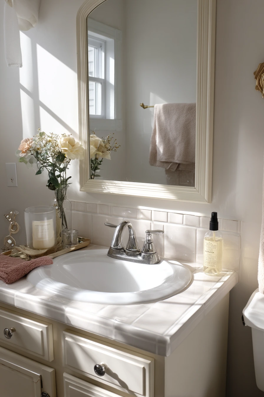 Budget-Friendly Mirror Swap in a Tiny Hall Bath