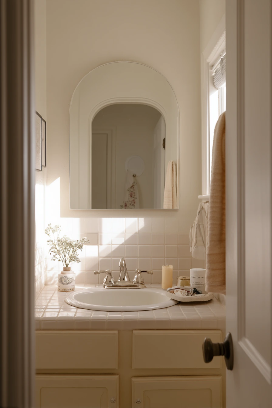 Budget-Friendly Mirror Swap in a Tiny Hall Bath