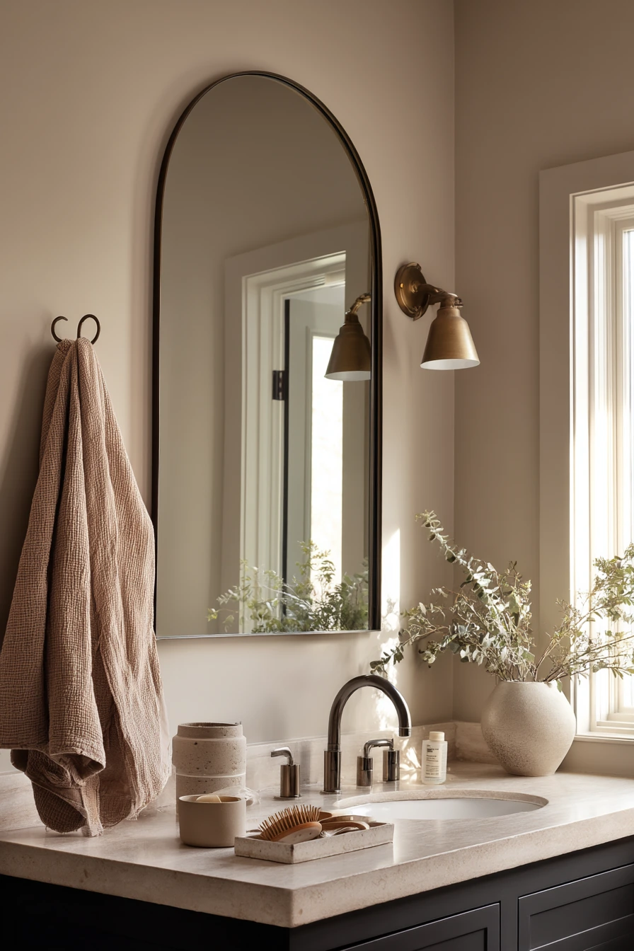 Spa-Like Parent Bath with Warm Brass