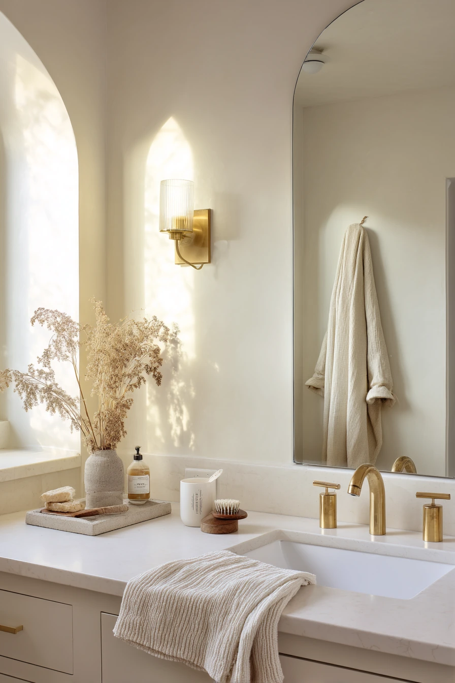 Spa-Like Parent Bath with Warm Brass