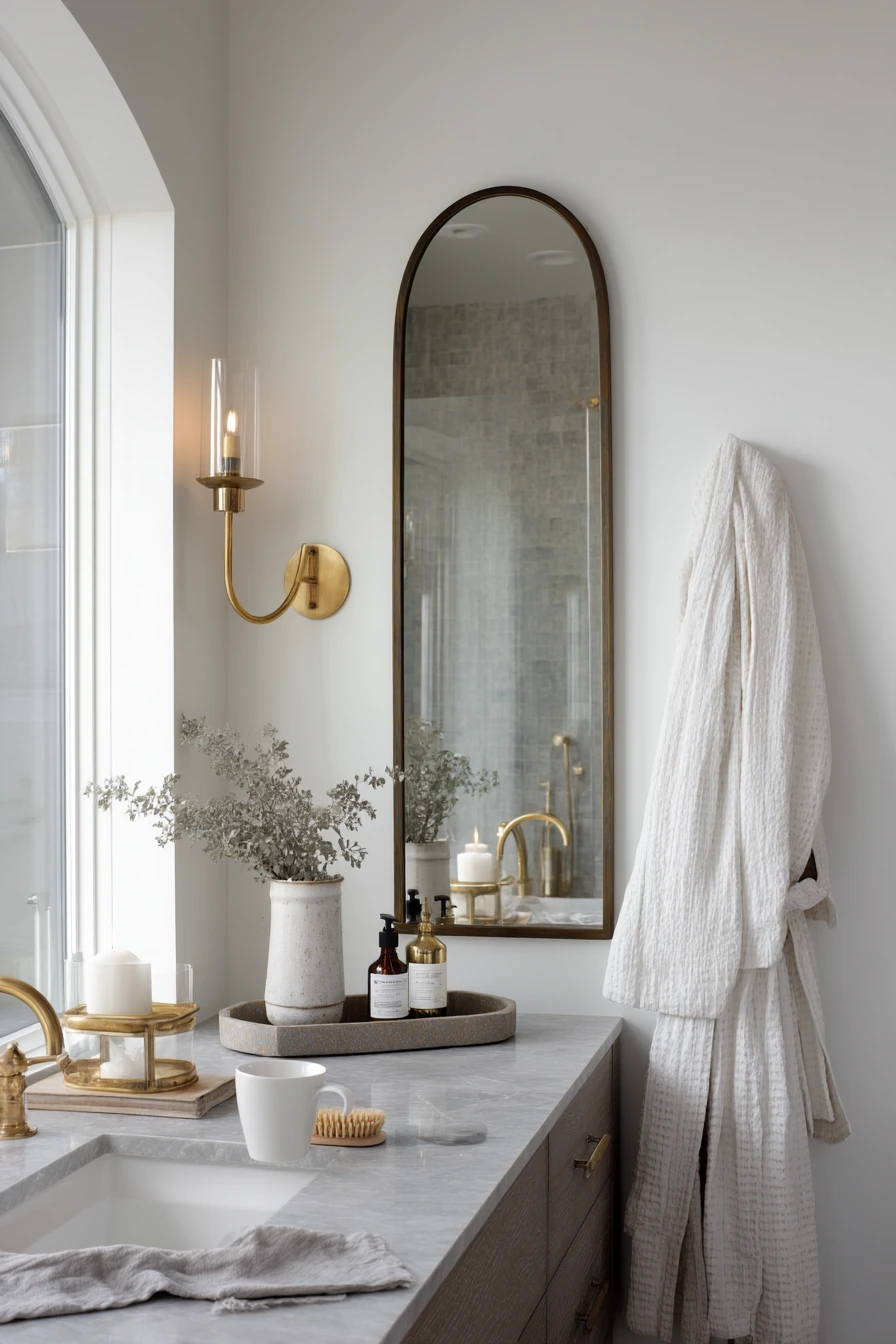 Spa-Like Parent Bath with Warm Brass