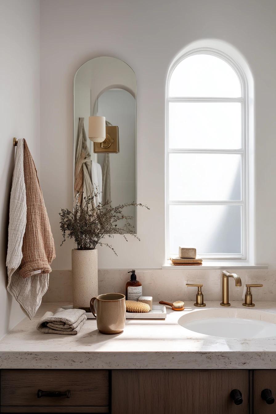 Spa-Like Parent Bath with Warm Brass