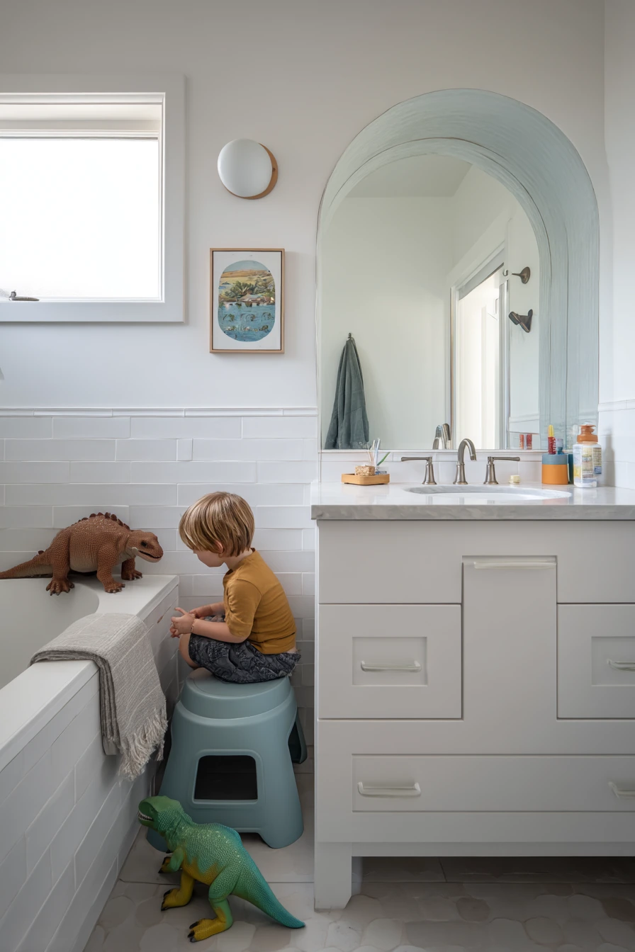 Kids’ Bathroom with a Friendly Rounded Arch