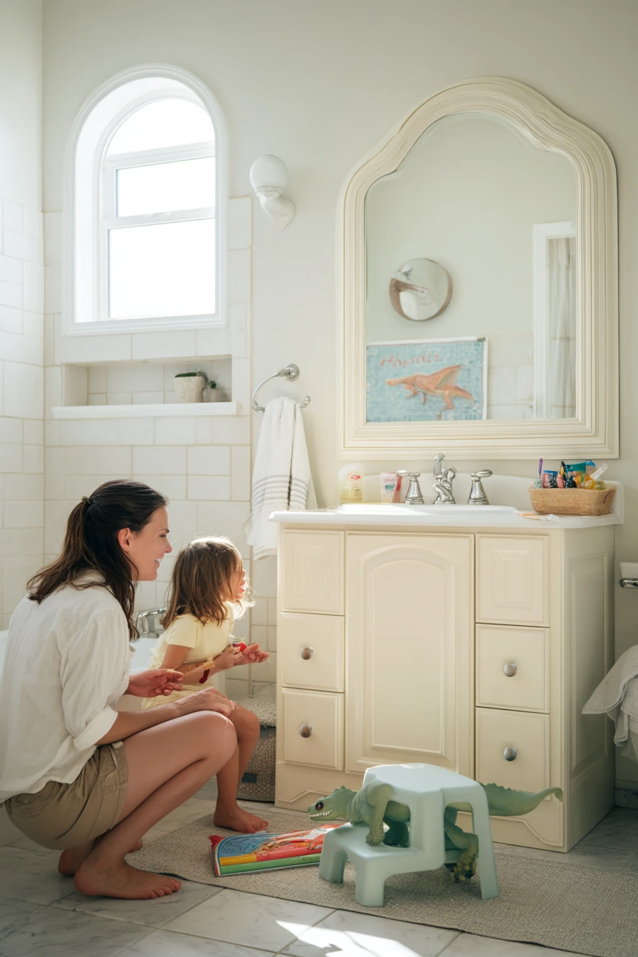 Kids’ Bathroom with a Friendly Rounded Arch