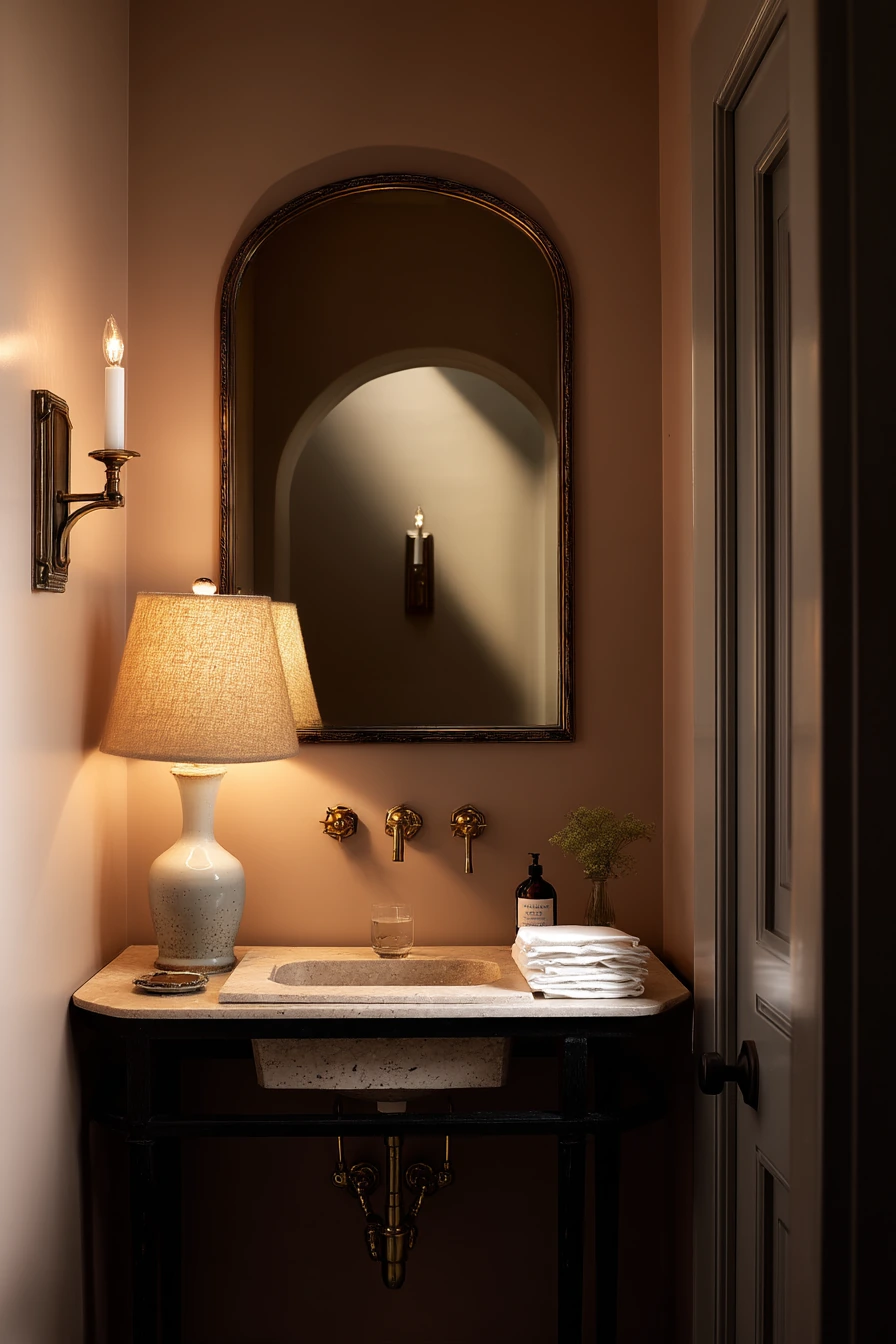 Vintage Arch Over a Powder Room Console