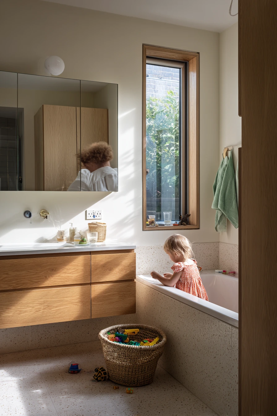 1. Sunlit Family Bath With Storage Niche