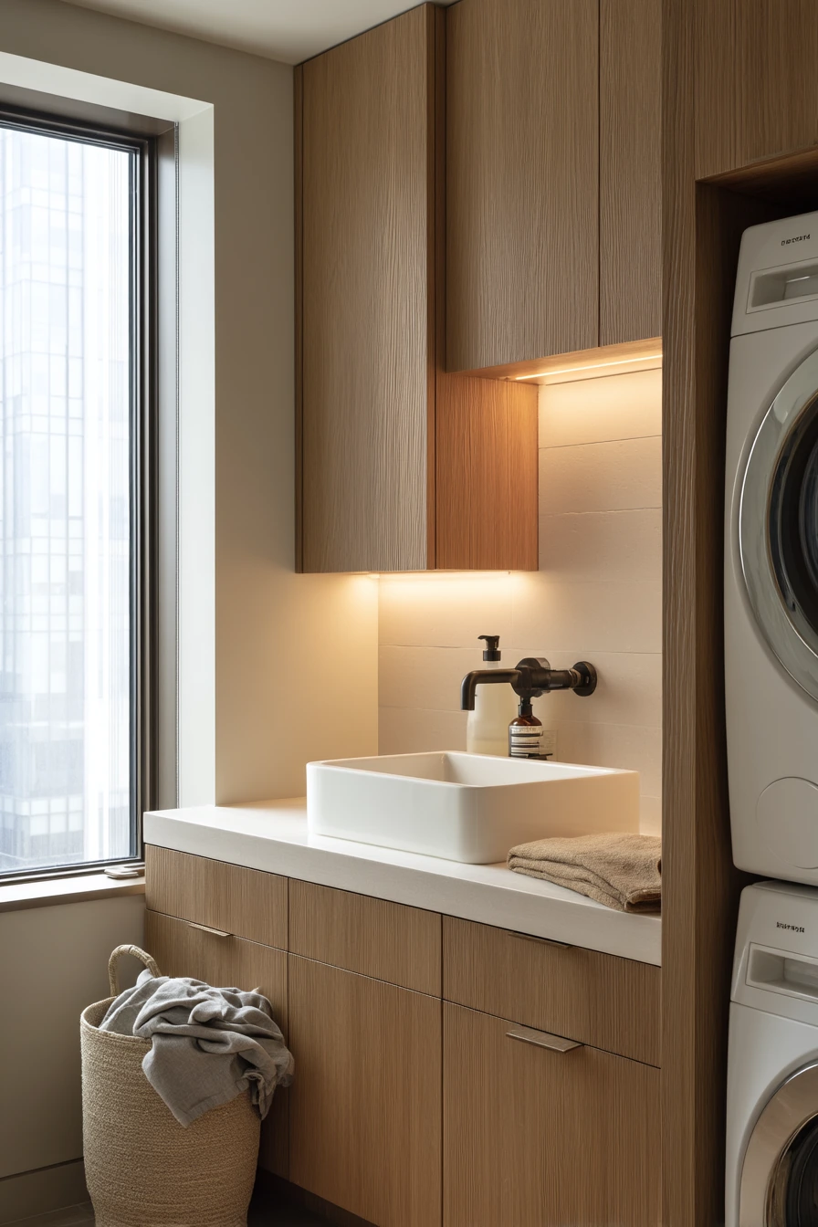 10. Scandinavian Bath With Laundry Niche