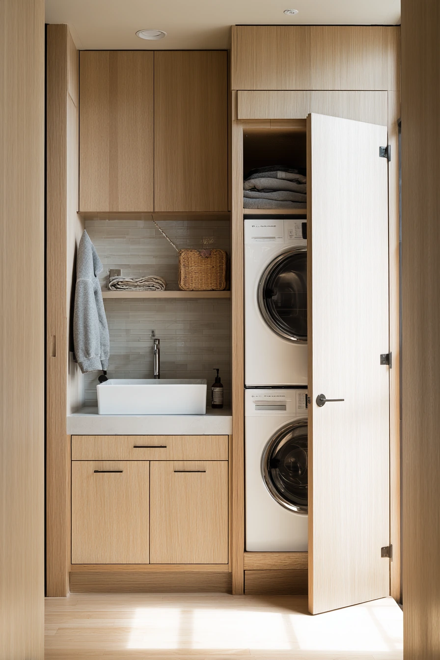 10. Scandinavian Bath With Laundry Niche