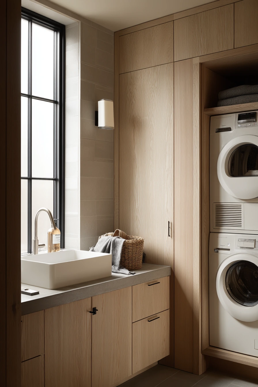 10. Scandinavian Bath With Laundry Niche