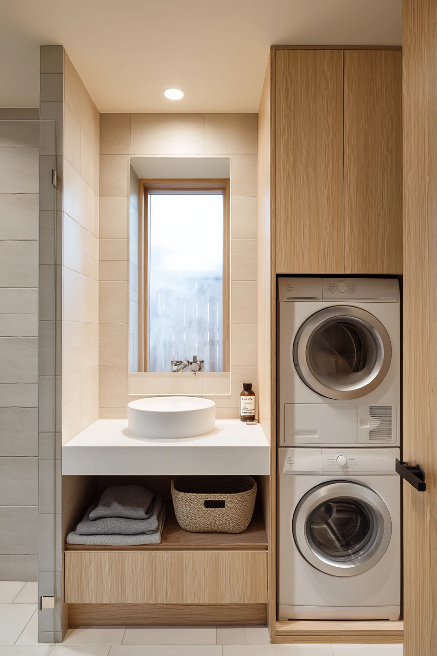10. Scandinavian Bath With Laundry Niche
