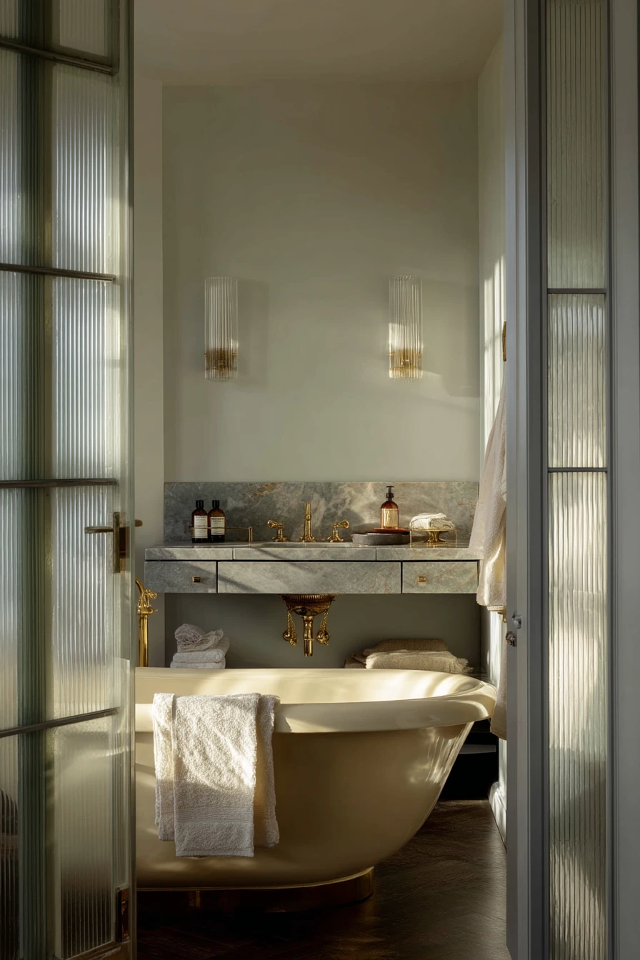 Primary Bath with Vintage Glam and Daily Routine