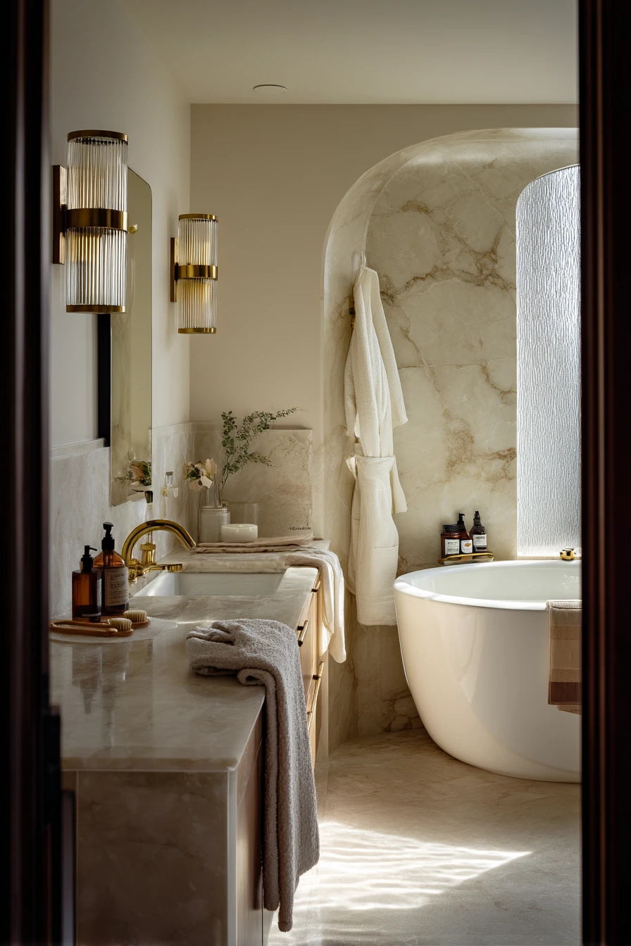 Primary Bath with Vintage Glam and Daily Routine