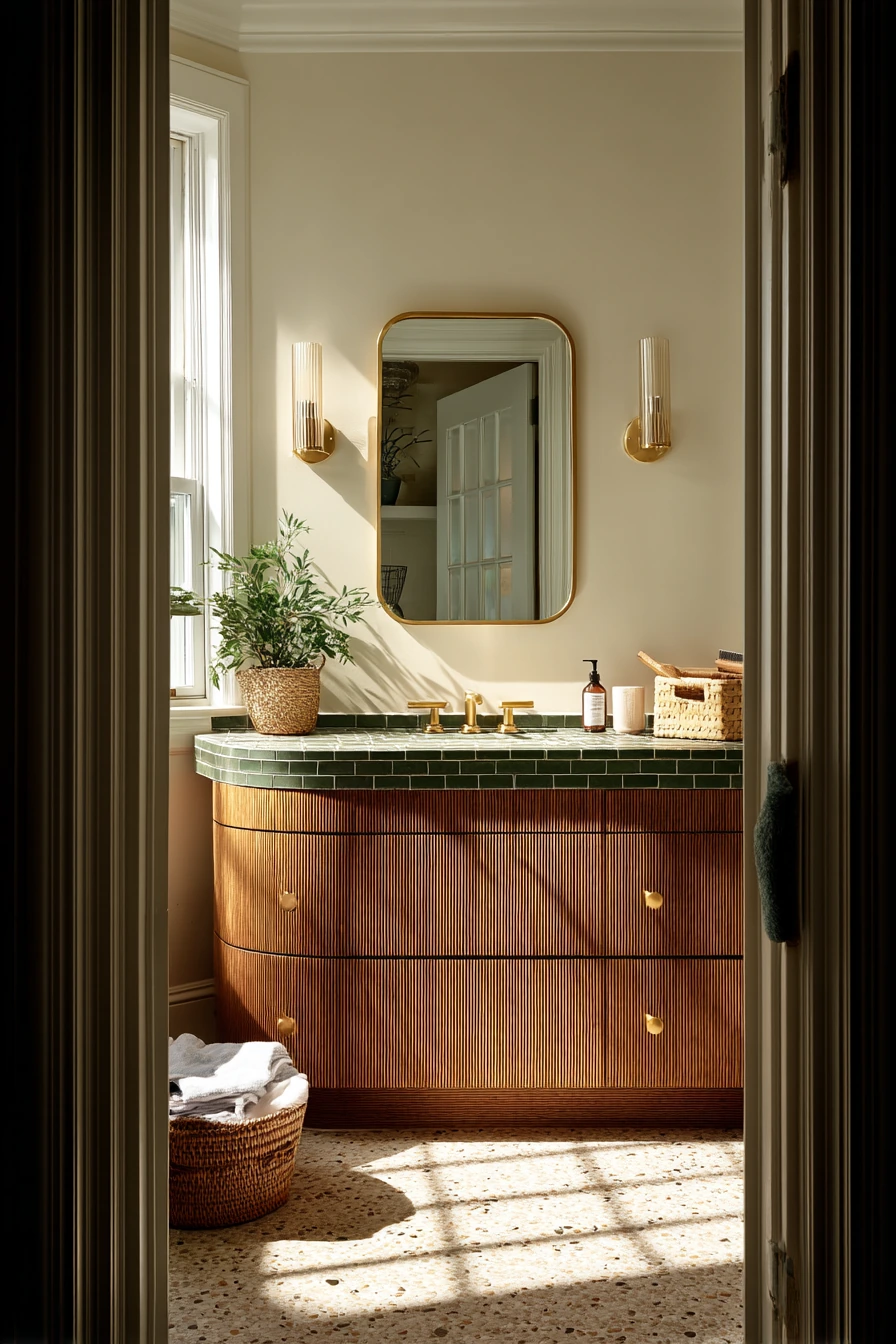 Sunlit Art Deco Family Bath with Everyday Clutter