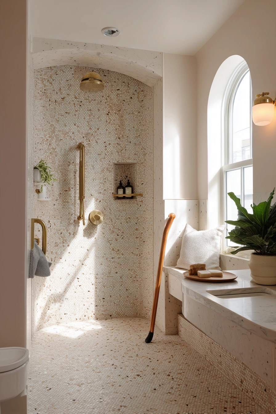 Accessible Art Deco Bath with Warm, Safe Details