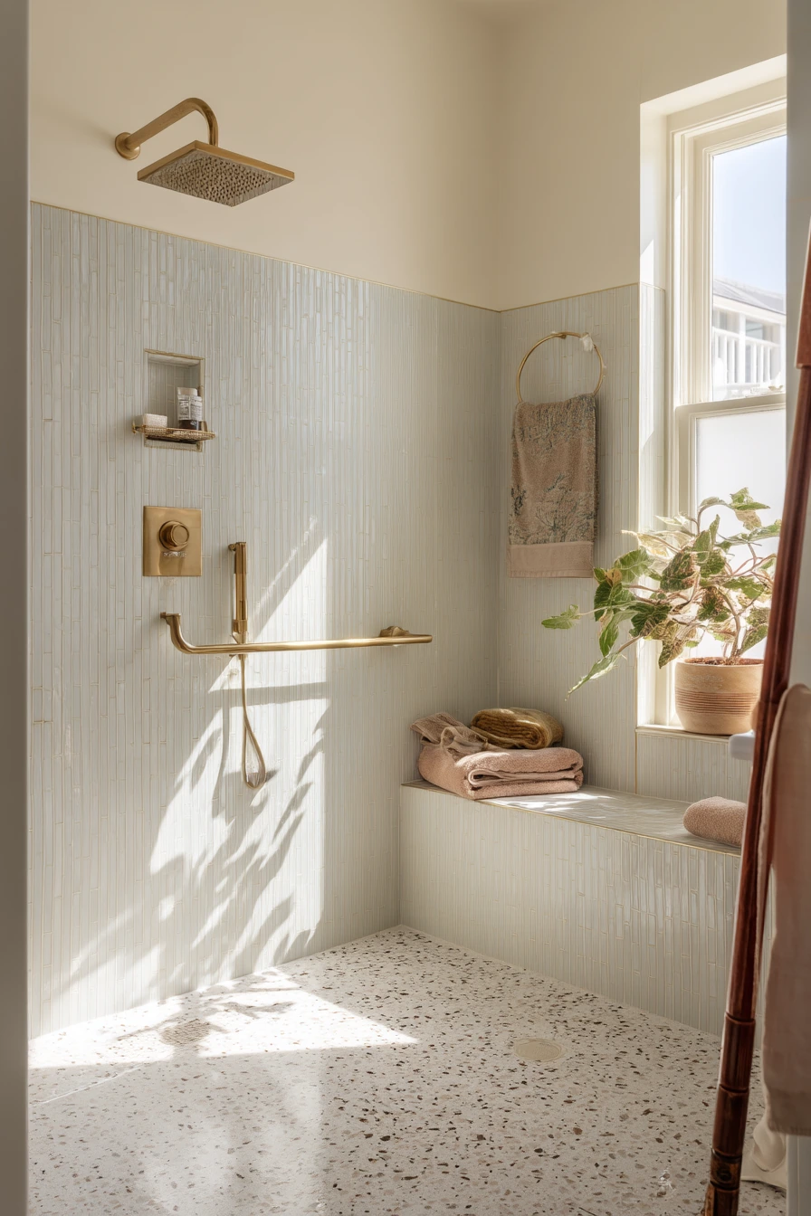 Accessible Art Deco Bath with Warm, Safe Details